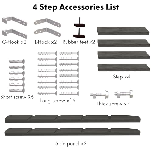 Image of 50 inch 55 inch 60 inch Black Wood Bunk Bed Ladder, Lofted /Dorm /RV Bed Bunkbed Ladders with 4in Extra Wide Steps and Non-Slip Pads, Replacement Wooden Ladder for Motorhome /Camping (Black, 50in /127cm)