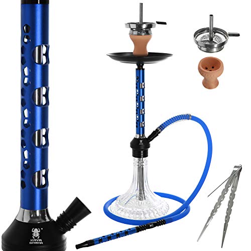Kaya ELOX Eco Pentagon Medium Shisha Set - Höhe 64cm - Hookah mit Zubehör Kamin Schlauch Alu Mundstück Kohlezange (Blau)