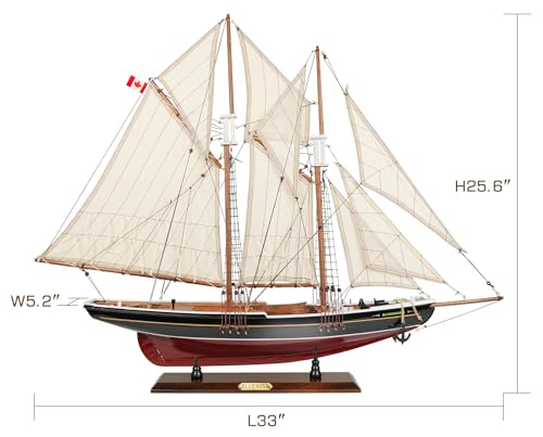 SAILINGSTORY Wooden Sailboat Model Ship Bluenose 1/60 Scale Replica Schooner Sailboat Decor Large