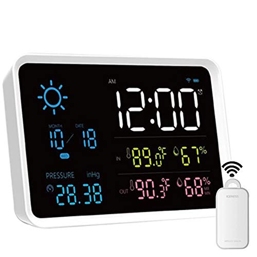 Weather Station IGERESS Multifunctional Wireless Forecast Station Indoor Outdoor with Temperature Humidity Atmosphere Pressure Test Weather Forecast Alarm Clock Function