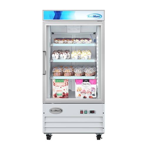 KoolMore MDF-1GD-23C-WH 31 in. Commercial One Glass Door Display Upright Freezer Merchandiser in White 23 Cu. Ft