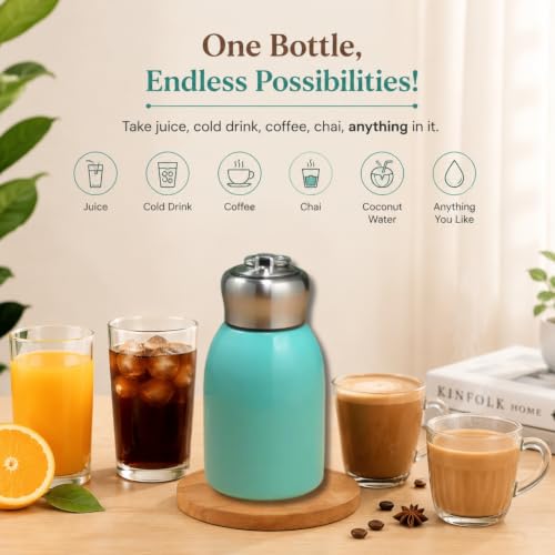 Image of SIPHORA Mini Flask 300ml | Vacuum Insulated Tumbler | Stainless Steel | Leakproof Travel Mug for Hot & Cold Beverages | Double Wall Vacuum Flask for Office, School, Gym & Travel (Blue)
