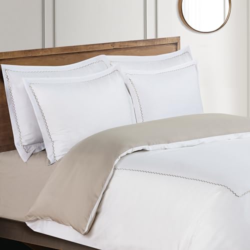 Majestic Giftware Madison Linen 6 Pcs Queen Size Duvet Bedding Set (BL54-Q) | Normandy - Taupe 400 TC 100% Cotton Sateen | 1 Fitted Sheet, 1 Duvet, 4 Pillowcases - Noble Collection