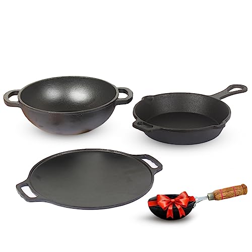 The Indus Valley Cast Iron Kadai for Cooking & Deep Frying with Flat
