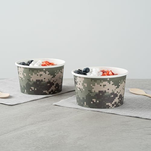 Image of Restaurantware Coppetta 12 Ounce Dessert Cups, 200 Disposable Ice Cream Cups - Lids Sold Separately, Sturdy, Camouflage Paper FroYo Bowls, For Hot And Cold Foods, Perfect For Gelato Or Mousse