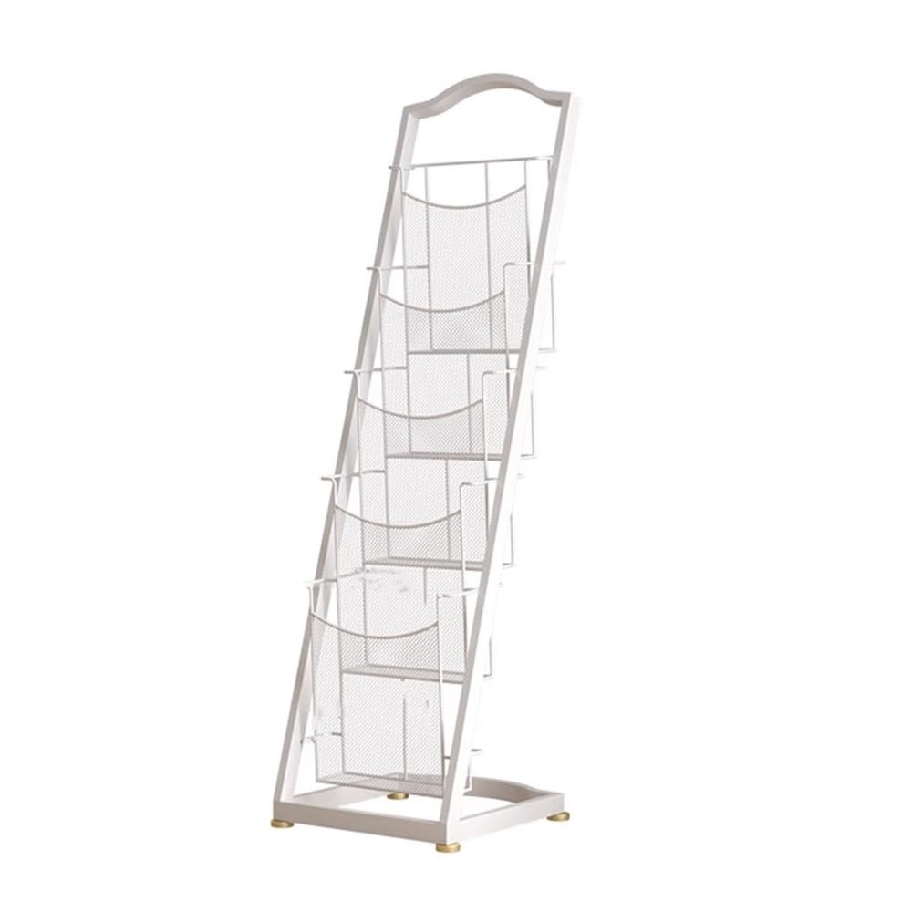 IUokLU Magazine rack, 4/5 Tier Magazine Rack Iron Promotional Material Rack Leaflet Display Rack Books And Newspapers Shelves Booklet Storage Floor Newspaper Newspaper Racks (White S)