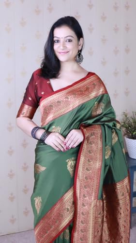 Image of SGF11 Women's Kanjivaram Pure Soft Silk Saree With Blouse Piece