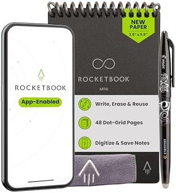 Rocketbook Mini Reusable Smart Notepad, Pocket Size On-The-Go Not...