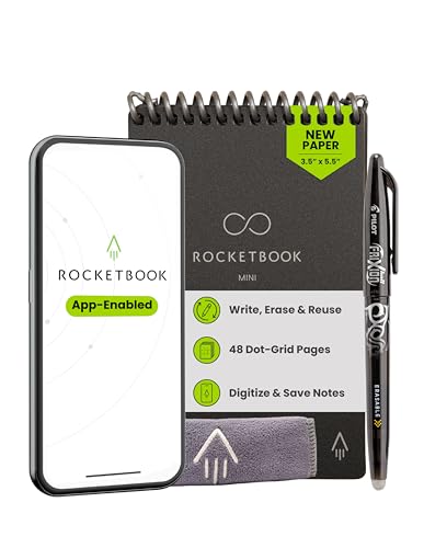 Rocketbook Mini Reusable Smart Notepad, Pocket Size On-The-Go Notebook, 3.5x5.5, Black (Pack of 1)