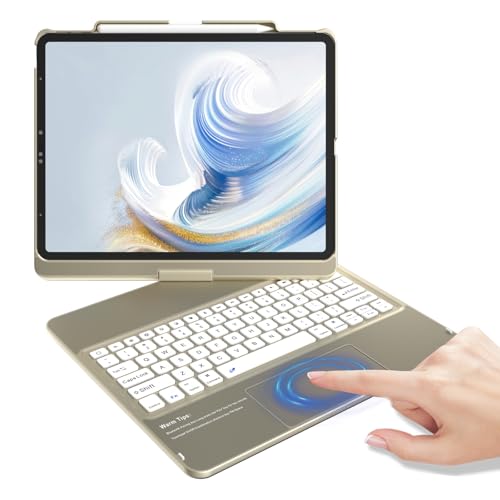 KBCASE �L�[�{�[�h�P�[�X iPad Air 13�C���` M3/M2 / iPad Pro 12.9�C���` ��6/5/4/3����(2018-2022)�p 360°��]�\�ȃP�[�X �^�b�`�p�b�h&�y���V���z���_�[�t�� iPad Air 13/Pro 12
