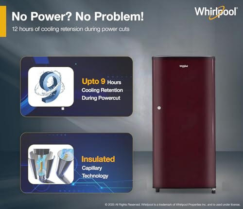 Image of Whirlpool 184 L 2 Star Direct-Cool Single Door Refrigerator (205 WDE CLS 2S SHERRY WINE-Y, Red, 2026 Model)