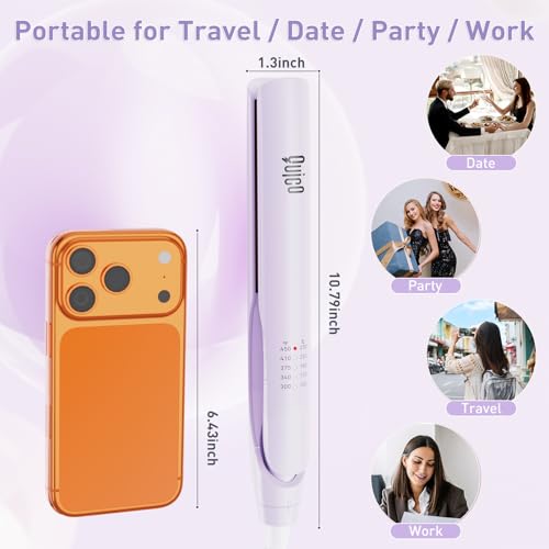 Image of Quico Upgrade Hair Straightener, 100-240V Dual Voltage Hair Straightener and Curler with 15s Heat Up, Professional Negative Ion Ceramic Flat Iron for Less Frizz, 5 Temp & Auto Shut-Off, Lilac