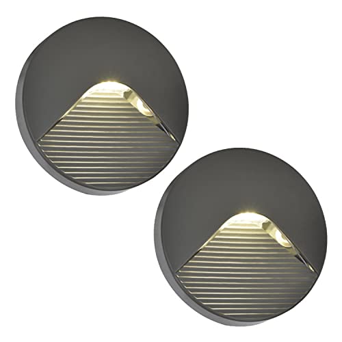 2 Pack | LED Anthracite Outdoor Surface Mounted Round Eyelid Brick Light | 2W LED - 180 Lumens - 4000k Cool White | 128mm Diameter | IP65 Rated | 240V | Eyelid Diffuser