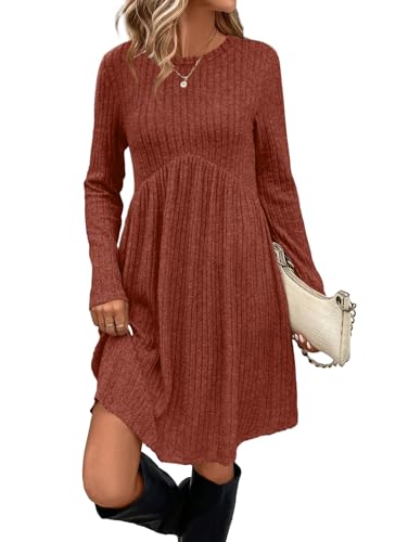 Fall Dresses for Women 2025 Long Sleeve Dress Tunic Sweater Dress with Pockets Womens Fall Fashion Fall Outfits 2025 Tunics Or Tops to Wear with Leggings Caramel L