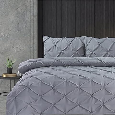Linen Home Grey Pintuck King Duvet Set Cover