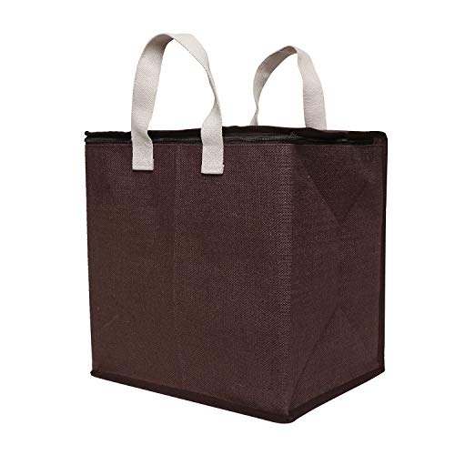 DOUBLE R BAGS Multipurpose Storage Organizer with Jute Reinforced Cotton Handles & Thick Base (Brown, 43x28x43 cm) | Zip Closure Bag for Clothes, Toys, Blankets | 1 Compartment, Pack of 2