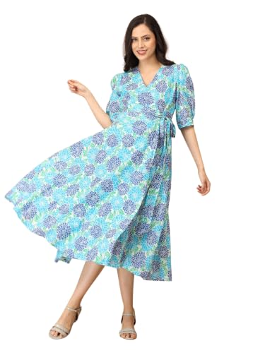 Image of The Mom Store Blue Looming Beauty Women's Wrap Midi Dress