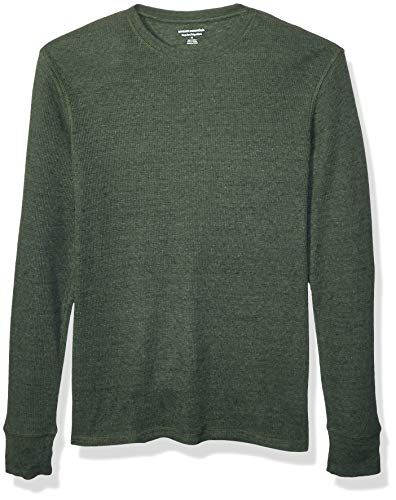 Amazon Essentials Men's Regular-Fit Long-Sleeve Waffle Shirt, Olive Heather, Large