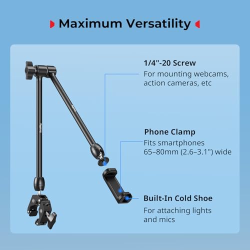 Image of SMALLRIG Desktop Magic Arm Support with Crab-Shaped Clamp Kit, Aluminum Alloy, 24.3x4.5x1.1 in, 0.6lb Payload, for Smartphones, Webcams, Action Cameras, 5624