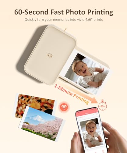 Image of HPRT CP4100 4x6 Photo Printer, Full-Color Thermal Dye Sublimation 20 Sheets | Wi-Fi Printing, Portable Instant Picture Printer for iPhone /Android, Home Use, Gift, AR Video, Fun App, Beige