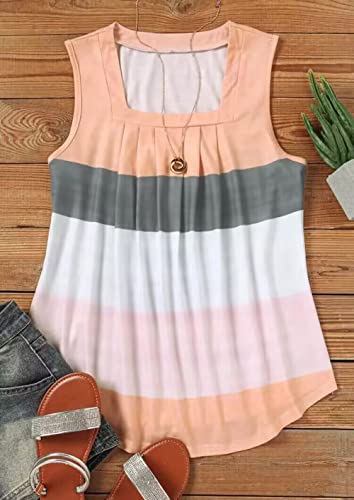 AIMITAG Color Block Ruffled Square Collar Tank Top Women Striped Tank Tee Summer Casual Loose Fit Sleeveless Shirt(Large,Multicolor) - Image 3