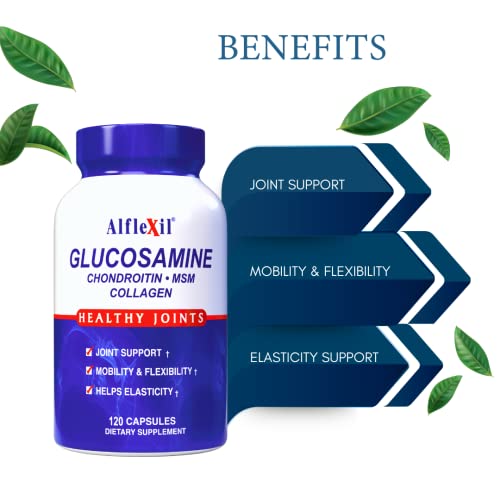 Alflexil Premium Glucosamine & Chondroitin Nutritional Supplement - Healthy Joint, Bone & Knee Support - Rich In Msm & Collagen - Organic Natural Ingredients - Made In Usa - 120 Capsules #TOP2