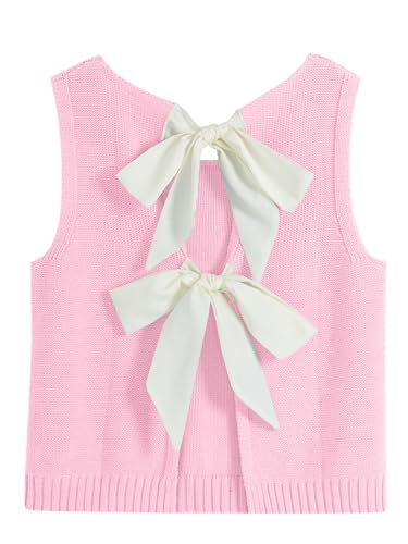 Tanou Women's 2025 Fall Casual Loose Tank Tops Open Back Bow Tie Knit Sleeveless Sweater Vest
