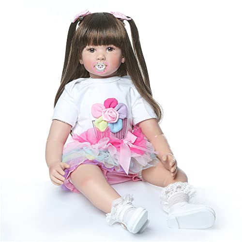 Zero Pam Reborn Baby Dolls Toddler Realistic Girl 24 Inch 60cm Real Looking Baby Silicone Limbs and Head Soft Cloth Weighted Body 6-12M Bebe Feel with Beautiful Princess Dress