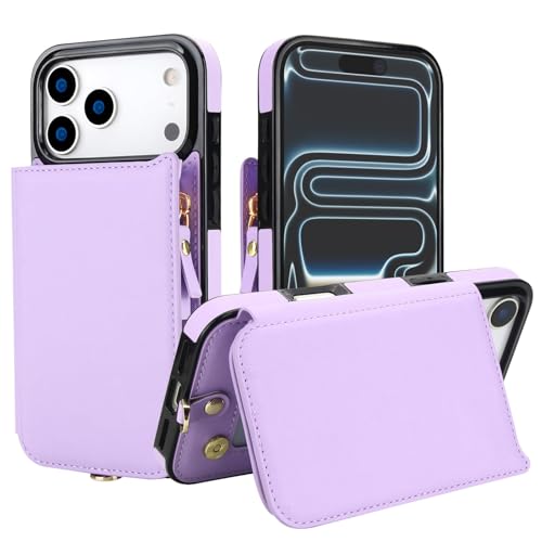 For IPhone 17 / 17 Pro / 17 Air / 17 Pro Max �p �N���X�{�f�B�P�[�X ? �t�@�X�i�[�t�����z�^���U�[�J�o�[�i�}�O�l�b�g�J�E�ی�P�[�X�j,17,Purple