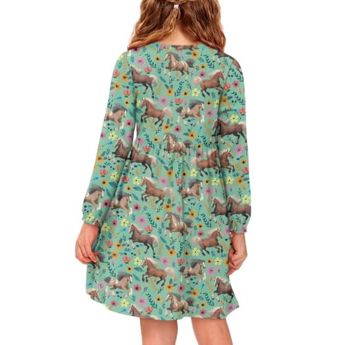 Casual High Waisted Long Sleevedresses for Girls 5-14 Years Round Neck Spinning Knee Dress Fall Winter Clothing2