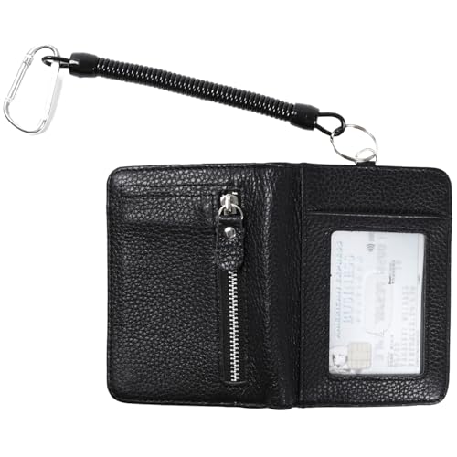 Shoebill Slim Leather Bifold Wallet for Men & Women | Compact with ID Window & Secure Chain Loop (Black)