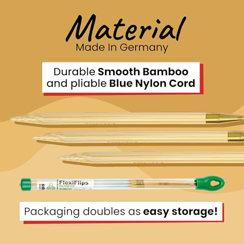 Image of skacel by addi Flexiflips Double Pointed Knitting Needles, 9.5 Inch (24 cm) Bamboo Tips with Flexible Nylon Cord, 2.5 mm (US Size 1)