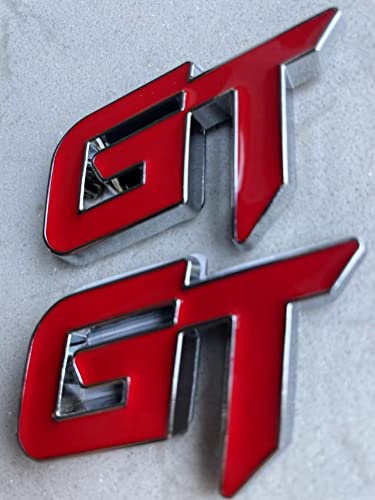 Image of 2X Chrome Metal GT Logo Car Emblem Premium 3D Badge Auto Racing Sport Sticker Grand Tourer Decal(Silver Red)