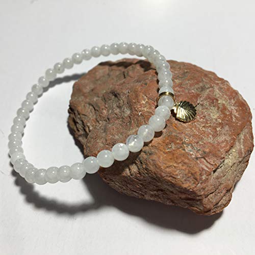 Dainty 4Mm Moonstone Stretch Bracelet With A 14K Gold-Filled Sea Shell Charm, 7" #TOP7