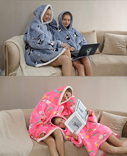 JOJJJOJ Übergroße Hoodie-Decke mit riesiger Tasche bequeme Sherpa Fleece Decke Kapuzenpullover warmes Sweatshirt Bademantel für Damen Herren Teenager Geschenk