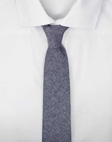 Image of Men's Chambray Cotton Skinny Necktie Tie Textured Distressed Style - 2.5 inch Width