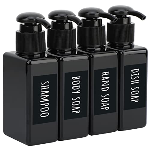 Image of Segbeauty Black Square Plastic Shower Dispenser, 4 Pack 100ml Empty Hand Soap Bottles with Label, Refillable Pump Bottle, Portable Lotion Dispenser, Liquid Container for Travel