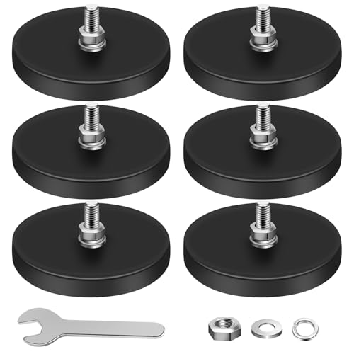 DIYMAG Magnet 6PCS 1/4inch Screw Hole Strong Rubber Coated Magnets Magnetic License Plate Holder Mounting Heavy Duty Rare Earth Round Base Flat Bar Camera Vehicle Threaded Studs Bolts Rock Light
