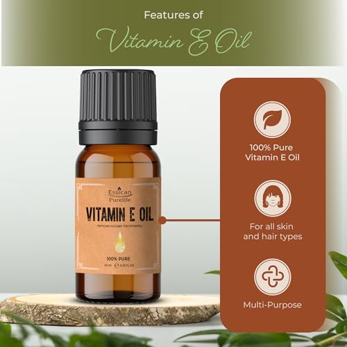 Essican Purelife Pure Vitamin E Oil for Skin, 10ml Natural Vit E Oil for Skin, Hair & Face, Antioxidant Rich, Carrier Oils for Essential Oils Mixing, Supports Hair Growth, Nails & Cuticles - Image 4