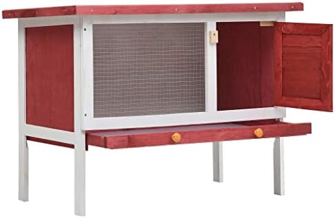 Large Grey Solid Pine Wood Outdoor Rabbit Hutch for Rabbits, Bunnies & Small Animals - Weatherproof Rustic Design, 35.4" W x 35.4" L x 25.6" H, Easy Pull-Out Tray