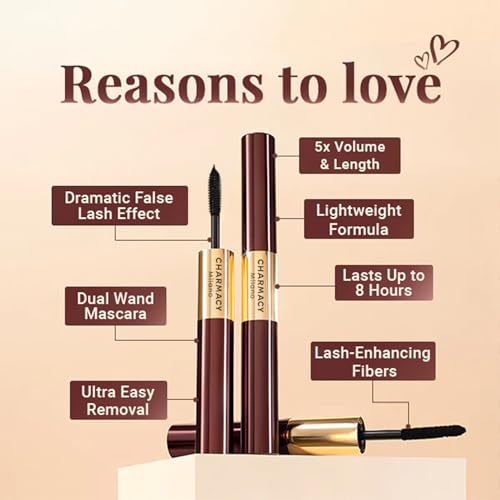 Image of CHARMACY Power Lash Mascara with Fibres - 5X Volume & False Lash Effect, Dual-Side Wand for Lengthening & Volumizing, Long-Lasting 8H Wear, Lightweight & Easy Removal