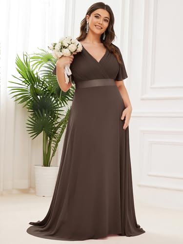 Image of Ever-Pretty Women's Chiffon Formal Evening Dresses for Curvy Women V-Neck Plus Size Floor Length Bridesmaid Dress