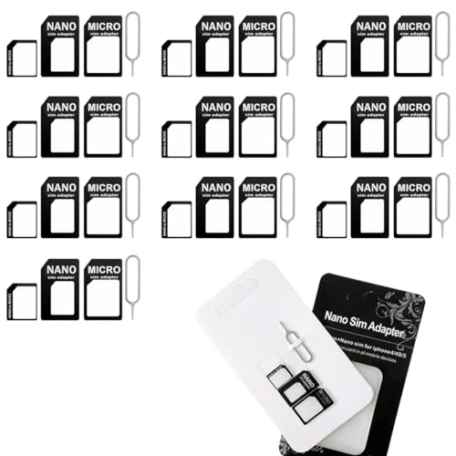 YUUSIKCO 10 Conjuntos SIM y Micro Adaptador de Tarjetas SIM Juego para Smartphone,Adaptador Tarjeta sim,Adaptador sim,teléfono móvil y Tablet: 4 en 1 Juego Completo