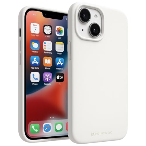 POINT&GO Funda Silicona iPhone 13 Pro Blanca con Logo Grabado Láser – Ultrafina, Antideslizante y Anti-Huellas – Protección de Cámara y Pantalla • Compatible con Carga Inalámbrica