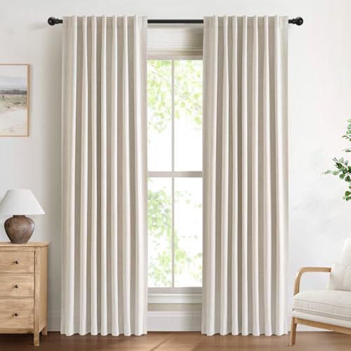 DEFYNEE 100% Blackout Curtains for Bedroom, 50x84 Inch Drop, Back Tab/Rod Pocket, Thermal Insulated Curtains with Coating Back Layers, for Room Darkening Privacy Protection, 2 Panels, Cream