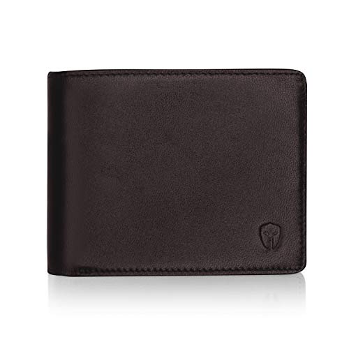 2 ID Window RFID Wallet for Men, Bifold Side Flip, Extra Capacity Travel Wallet (Brown - Sheepskin Leather)