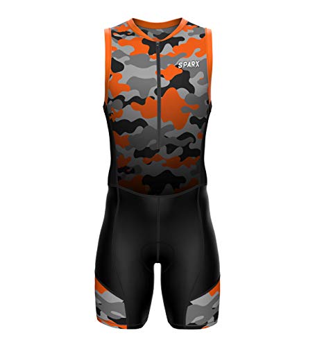 Sparx Sports Men`s Triathlon Suit Trisuit Race Skinsuit Cycling Speed Suit Italian Fabric Swimskin Orange_Camo,Medium #TOP1