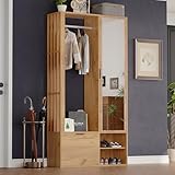 Merax Ensemble garde-robe moderne avec miroir, penderie, armoire à chaussures, 5 compartim...