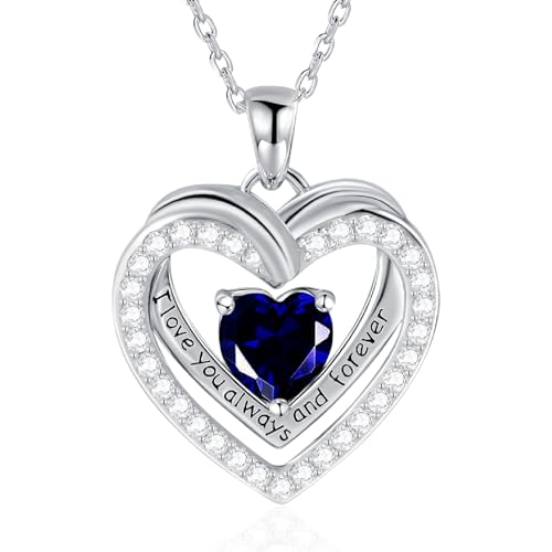 E Birthstone Necklace Sterling Silver Love Heart Necklace, Birthday Wedding Anniversary Mothers Day Jewelry Gifts for Wife Girlfriend Mom Women Her