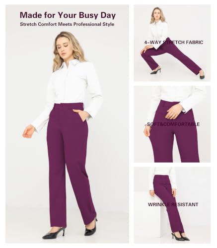 Image of Bamans Dress Pants Women Work Business Office Straight Leg Slacks